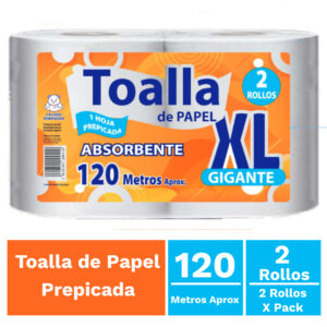 Pack toalla papel xl hogar 2 x 120 mts prepicada 27 gramos