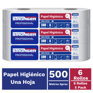 Papel higienico Stronger pack 6 x 500 mts pulpa extra virgen