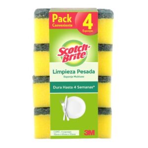 Esponja Abrasiva 3M Scotch Brite Limpieza Pesada Pack 4 Unidades