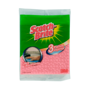 Paño 3M Scoth Brite Esponja Absorbente 18X20 cm 3 Unidades