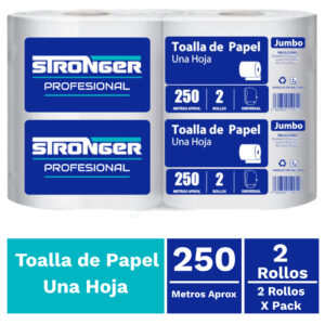 Pack toalla papel Stronger 2 x 250 mts pulpa extra virgen