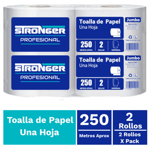 Pack toalla papel Stronger 2 x 250 mts pulpa extra virgen